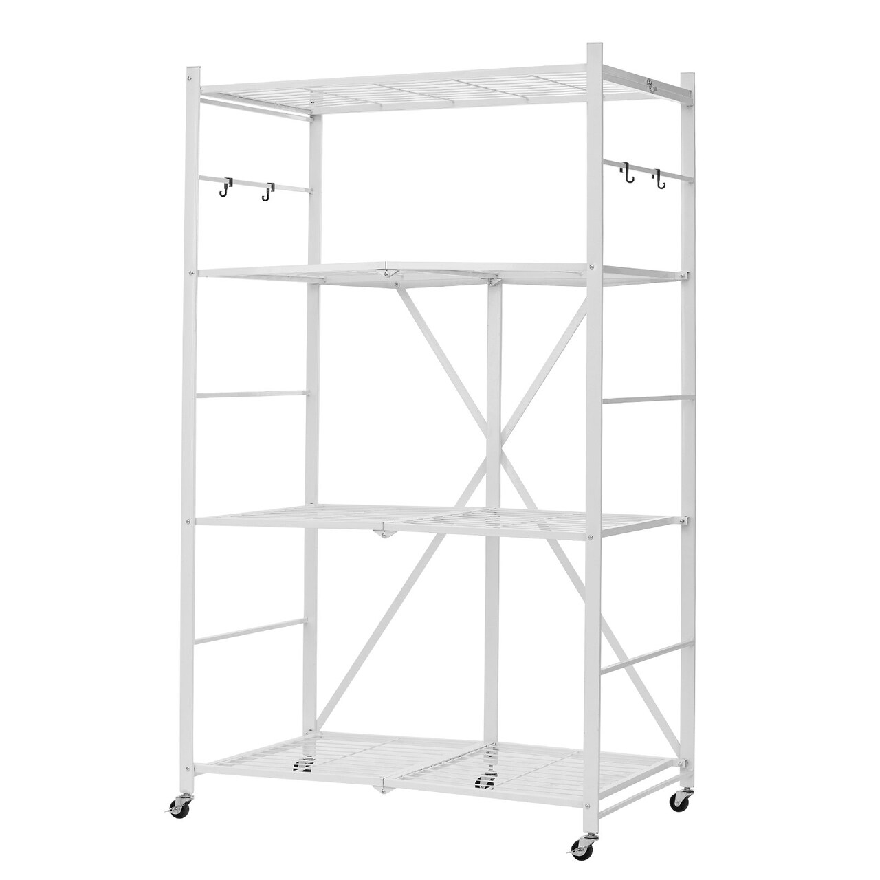 White Carbon Steel Garage Folding Storage Shelf with Wheels and 750 lbs Capacity